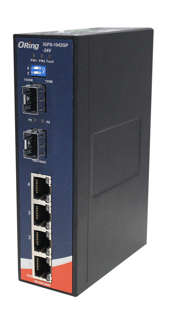 Industrial Unm. Switch 4*1000TX 2*SFP1000 PoE+ PSE 24V Slim