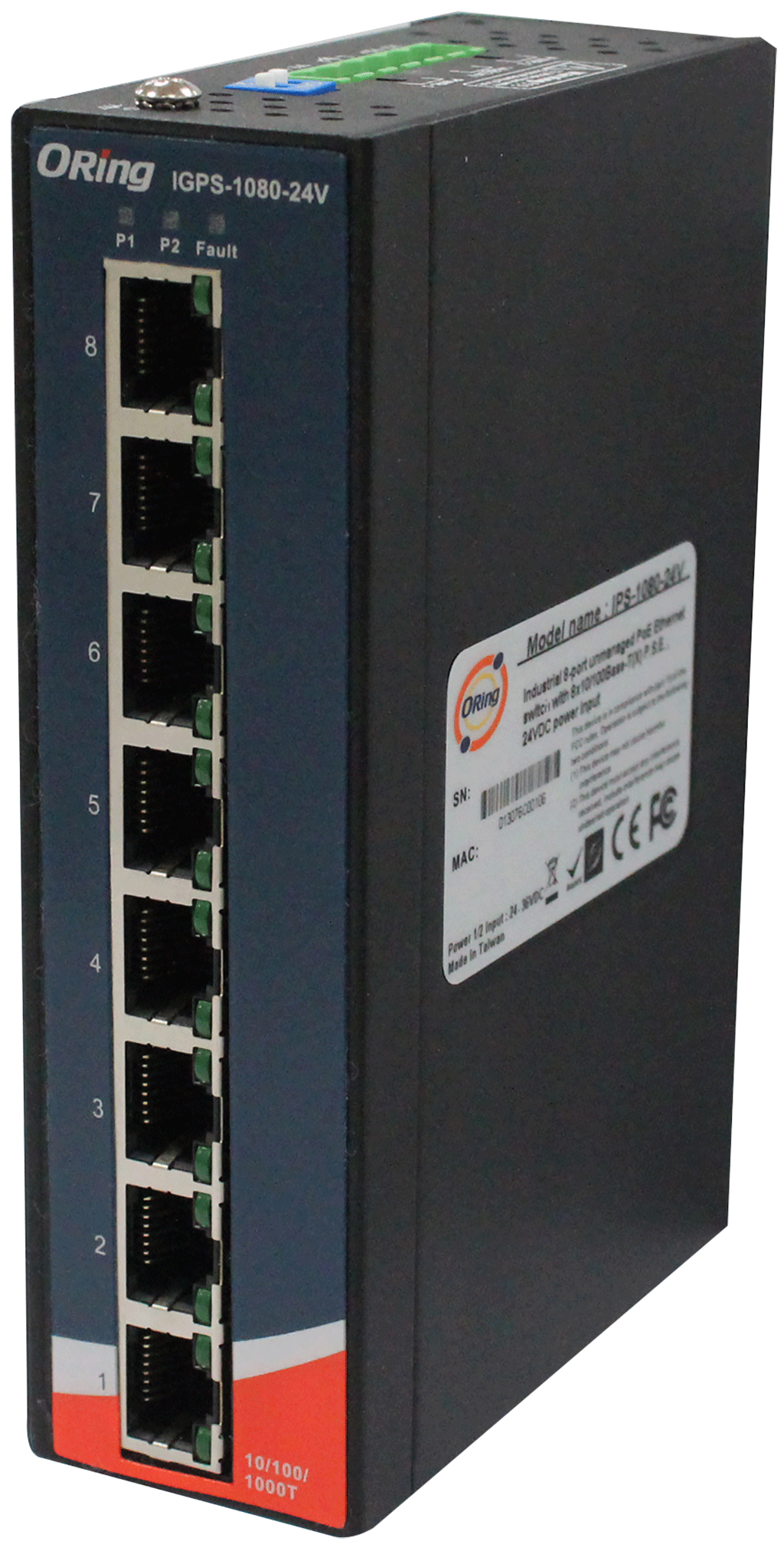 Industrial Unmanaged Switch 8*1000TX PoE PSE 24V Isolated