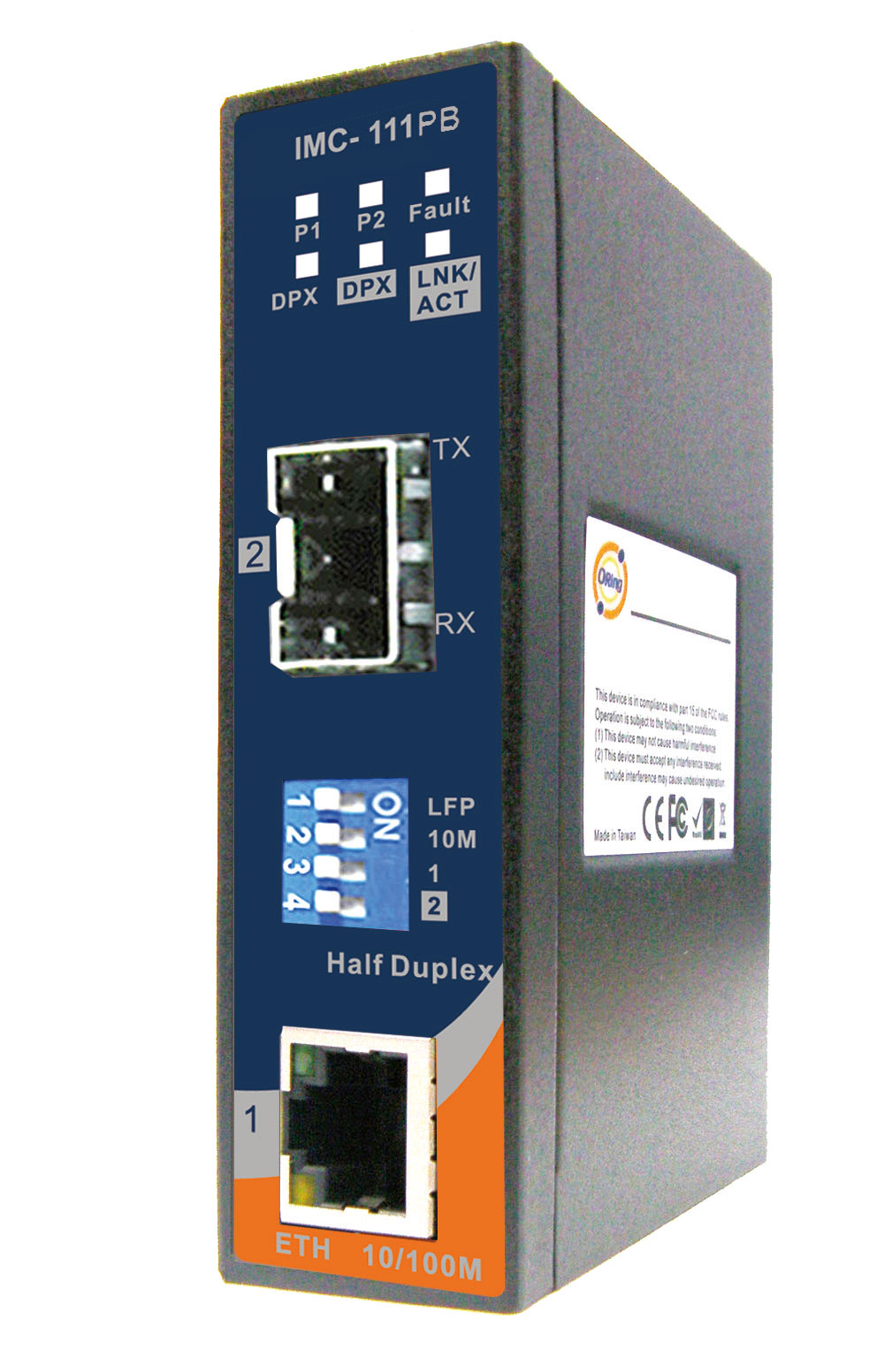 1*100TX to 1*SFP100 slim media converter LFP ext. Temp