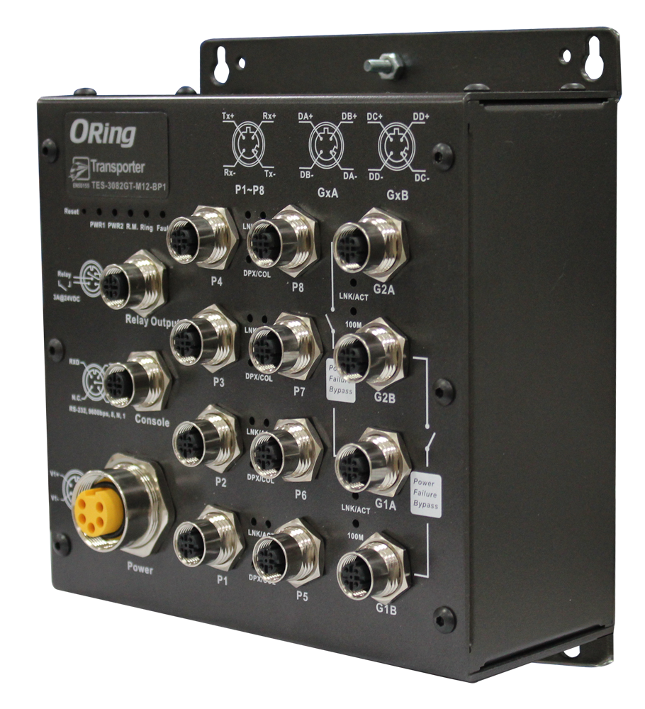 Managed Switch 8*100TX +2*TX M12 EN50155 Hardware bypass