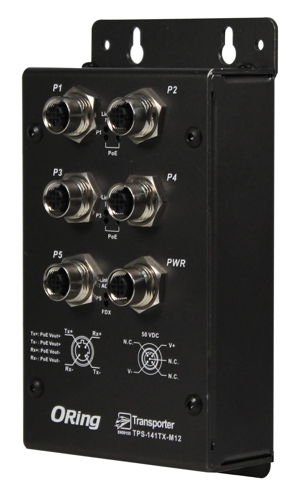 Unmanaged Switch 5*100TX M12 4*PoE PSE 110V EN50155
