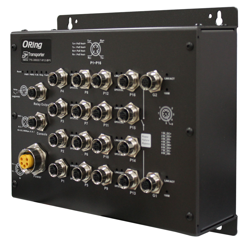 Man.Switch 16*100TX 8*PoE PSE 24V M12 2*GbE Bypass EN50155