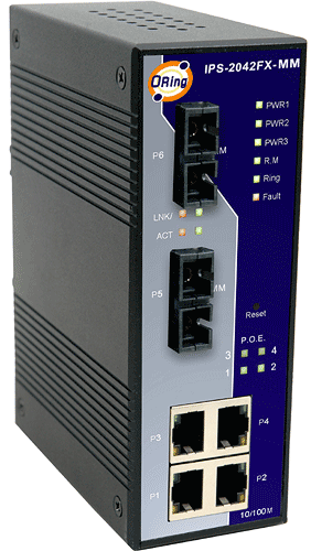 Industrial Lite-Managed Switch 2*100FX MM SC 4*100TX PoE PSE