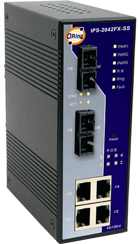 Industrial Lite-Managed Switch 2*100FX SS SC 4*100TX PoE PSE
