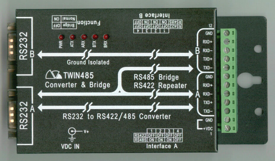 double RS-232 to RS-422/485 isolated and bridge converter