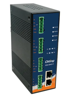 Industrial Device Server 4*Isol. RS422/485 to 2*100TX PoE PD