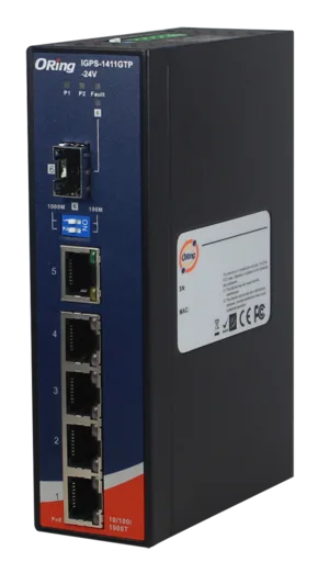Industrial Unmanaged Switch 1*1000SFP 5*1000TX 4*PoE PSE 24V