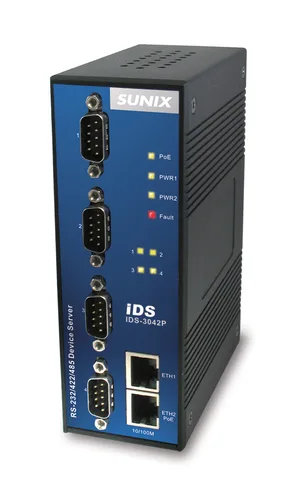 Serial 4*RS422/485 to 2*Ethernet PoE PD Device Server