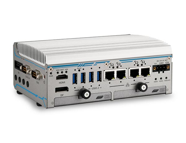 Compact Core i3 surveillance system with four PoE+ ports and dual-drive hardware RAID.